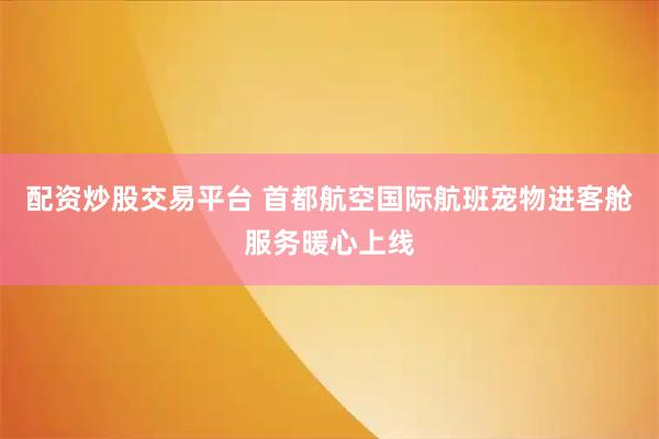配资炒股交易平台 首都航空国际航班宠物进客舱服务暖心上线